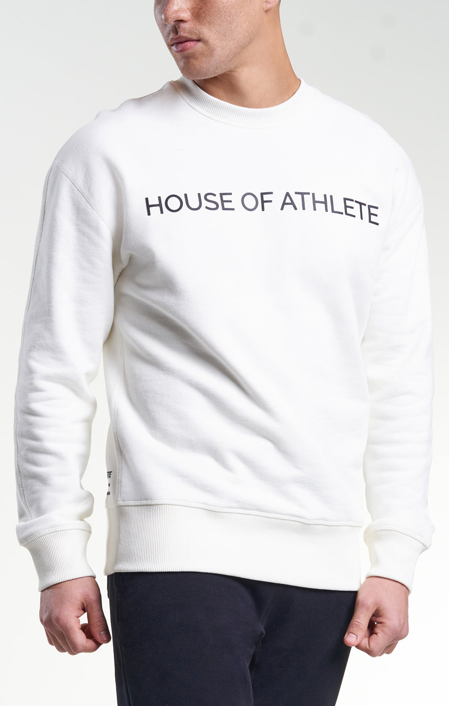 Mens Casual Relaxed Logo Crew Ivory