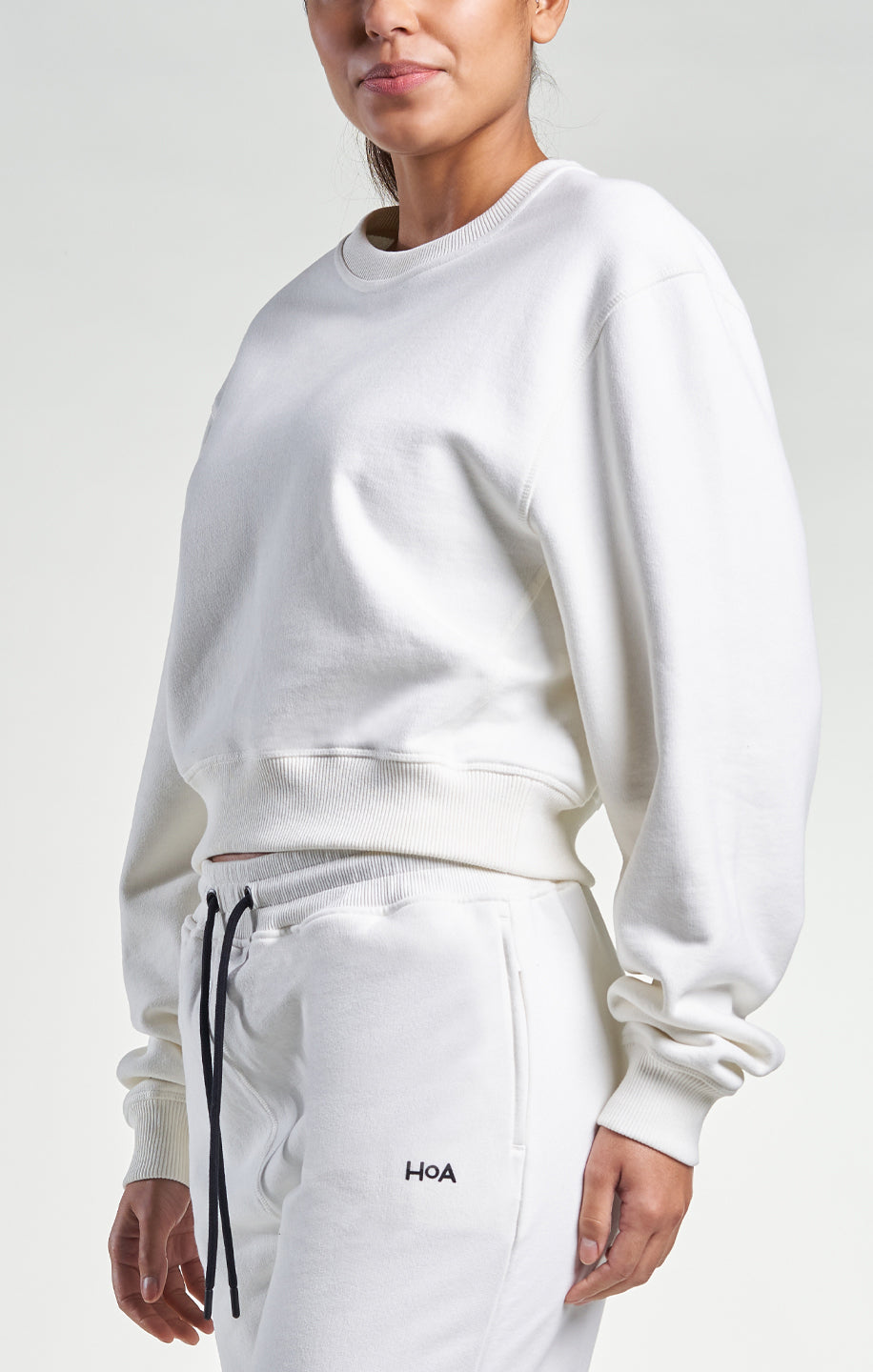 Womens Casual Crop Sweatshirt Ivory