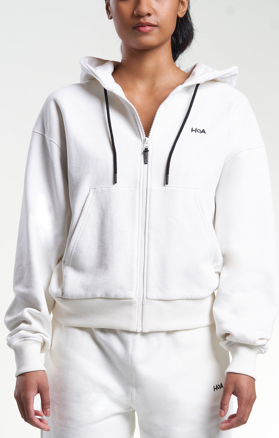 Womens Casual Zip-Through HOA Hoodie Ivory