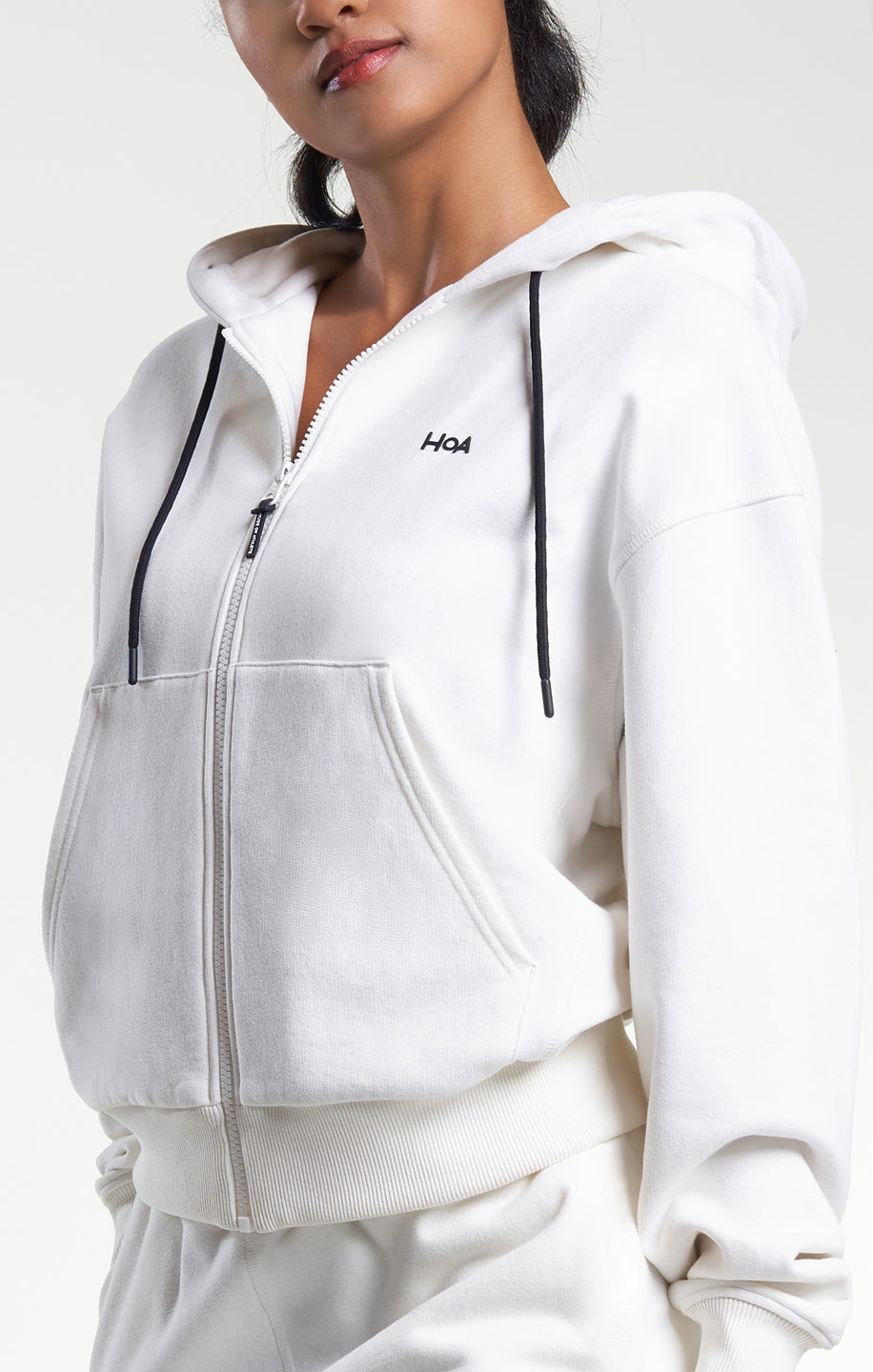 Womens Casual Zip-Through HOA Hoodie Ivory