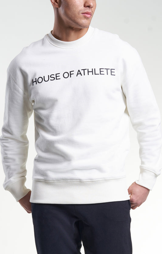 Mens Casual  Relaxed Logo Crew Ivory