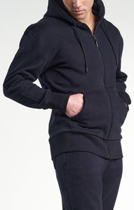 Mens Casual Popover HOA Zip-Through Hoodie Black