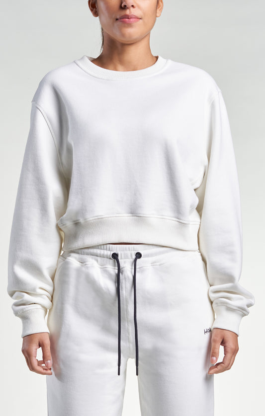 Womens Casual Crop Sweatshirt Ivory