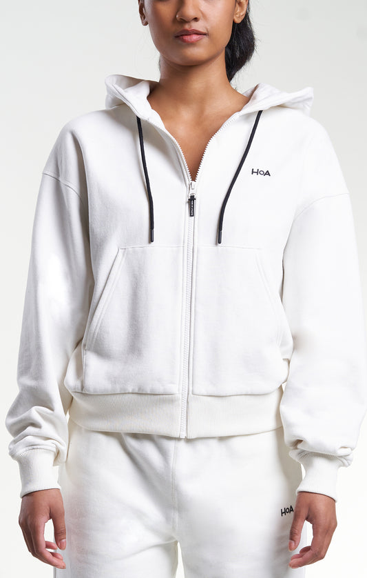 Womens Casual Zip-Through HOA Hoodie Ivory