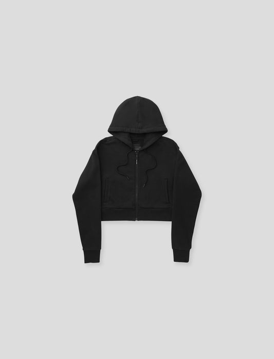 Women's French Terry Crop Zip Hoodie Black