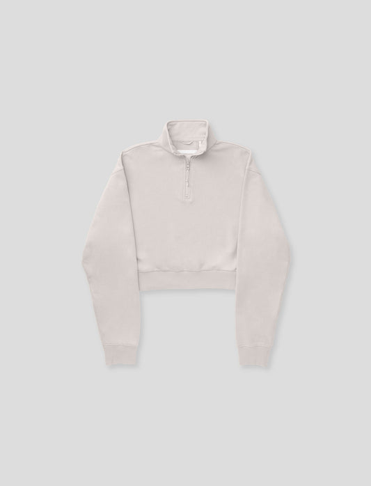 Women's French Terry Crop 1/4 Zip Pullover Stone