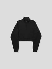 Load image into Gallery viewer, Women&#39;s French Terry Crop 1/4 Zip Pullover Black
